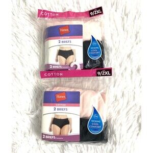 4 Hanes 100% Cotton Briefs Plus Size 2XL Black Pink Wicking Cool Comfort 2 Pack